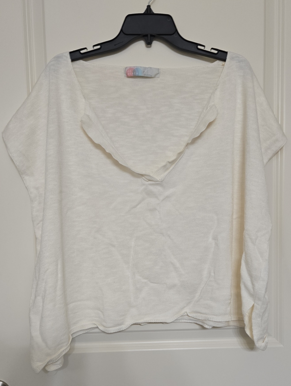 Free People Ivory V-Neck Short Sleeve Tee